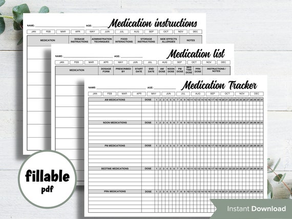 Daily Monthly Medication Tracker I Medication Log I Daily Medication List I Medication Chart I Medicine tracker sheet I Log Prescriptions