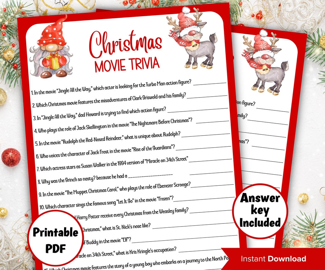 Fun Christmas Party Game Printable Movie Trivia Holiday Party Game