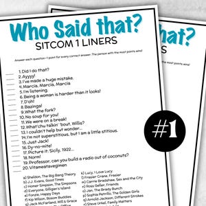 TV Sitcom Trivia Party Game, Television 1 liners Quiz, Pop Culture, Kids Teens Adult, Family Game Movie Night, Office Party, TV Show party