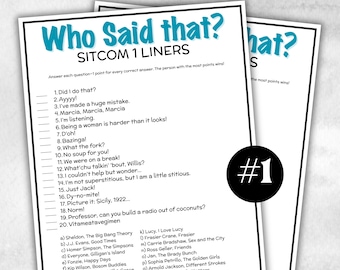 TV Sitcom Trivia Party Game, Television 1 liners Quiz, Pop Culture, Kids Teens Adult, Family Game Movie Night, Office Party, TV Show party