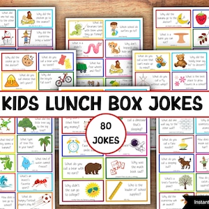 Ausdruckbare 80 Lunchbox Witze für Kinder | Scherzkarten | Lustige Rätsel Notizen | Zurück in die Schule | Personalisierte Lunchbox Notizen I Lunch Box Notizen
