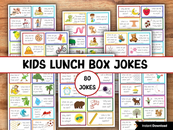 Printable 80 Lunchbox Jokes for Kids | Joke Cards | Funny Riddle Notes | Back to School | Personalized Lunchbox Notes I Lunch Box Notes