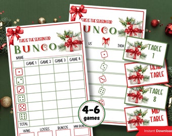 Bunco Night I Printable Christmas Bunco Score Sheet | Christmas Bunco Invitation| Bunco Game | Tally Sheet I bunco score cards I merry bunco