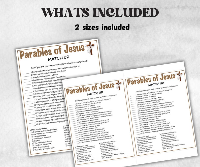 Prables And Riddles Printable Parables of Jesus Match up for Kid, Old Testament Activity ...
