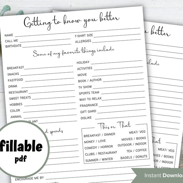 Coworker Questions Fillable| Employee Questions I All About Me Survey | Employee Favorite Thing Survey | Gift Exchange Ideas | Team Survey