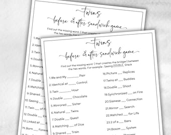 Printable Before and After Baby Shower Game, Twins Trivia for Baby Showers, Mommy to be game,Twin Phrases Baby Shower,Shower quiz Activity