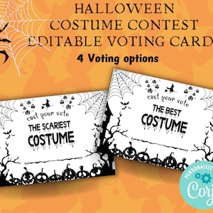 Concurso de disfraces de Halloween, Editable en Corjl, Tarjetas de votación imprimibles del Concurso de Halloween, Letrero de Halloween, Plantilla Corjl