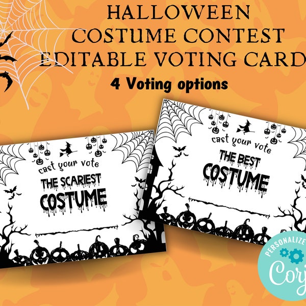 Halloween Costume Contest | Editable in Corjl | Halloween Competition Printable Voting Cards | Halloween Sign | Corjl template