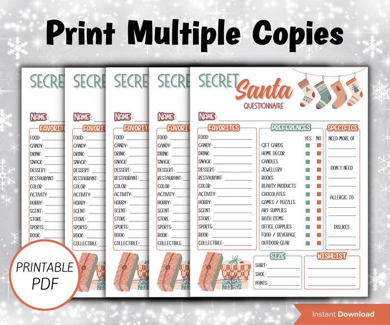 Office Gift Exchange Survey Form Secret Santa Questionnaire Etsy Canada