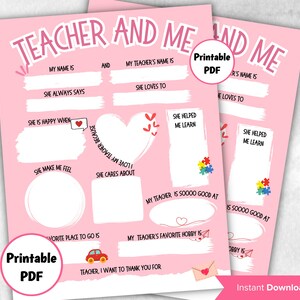 Para imprimir Tudo sobre meu professor | Presente de agradecimento ao professor | Presente de fim de ano | Preencha o espaço em branco | Atividade escolar em casa | Professor obrigado