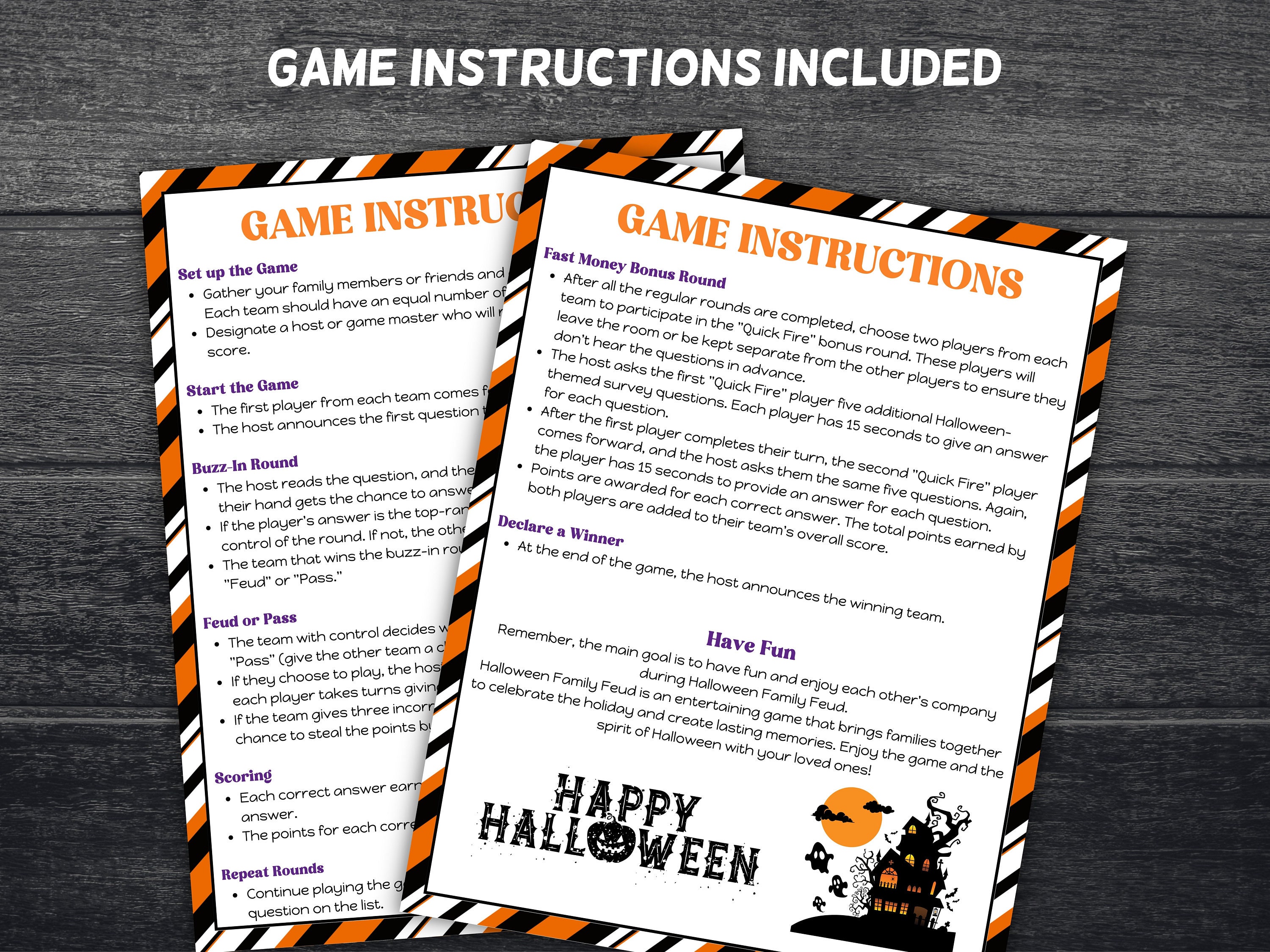 Halloween Friendly Feud Party Game - Family Quiz Card Game With 12 Question & 3 Final Round Cards - View #12