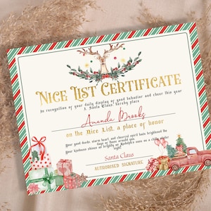 Certificado de lista de buenos amigos personalizado, paquete de cartas a Papá Noel, actividades navideñas para niños, lista oficial de buenos amigos, lista de Papá Noel editable, carta a Papá Noel