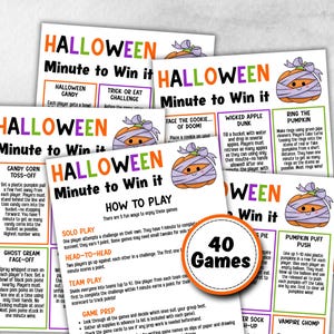 Halloween Minute to Win It Activity, Printable Trick or treat Competition, Spooky office Party, Kid teen adult ,Spooktacular party ideas