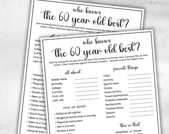 60th Birthday Game Idea, 60 year old 1965, who knows him her best, who knows her best, 60th BDay Party Decorations, vintage 1965 birthday