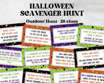 Halloween Printable Activity, Halloween Scavenger, Halloween Kids Party Game, Kids Scavenger Hunt, Treasure Hunt Clues, Scavenger Hunt Clues