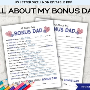 All about my Bonus Dad fill in the blank I Father's Day Gift  I About Dad  I Gift for Bonus Dad I Bonus Dad  interview Questionnaire 001
