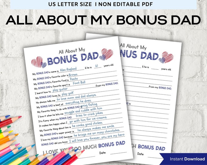 All About My Bonus Dad Father's Day Questionnaire Survey Questions Fill ...
