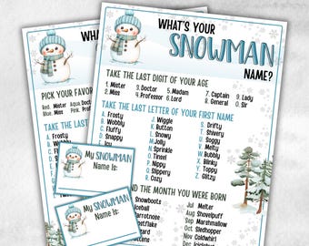 Whats Your Snowman Name Game, Office Party Game, Snowman Name Tags, Icebreaker Game, Whats Your Snowman Name game, Name the Snowman Game