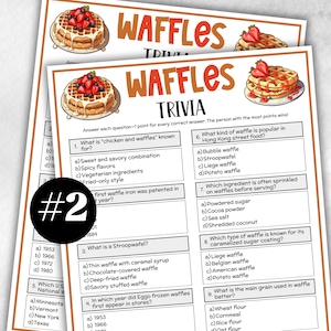 Waffeln druckbare Trivia-Spiel, Brunch-Party, Pyjama-Frühstücksfeier, National Waffel Tag, Senioren Spielabend, Waffel-Quiz, Klassenzimmer Aktivität