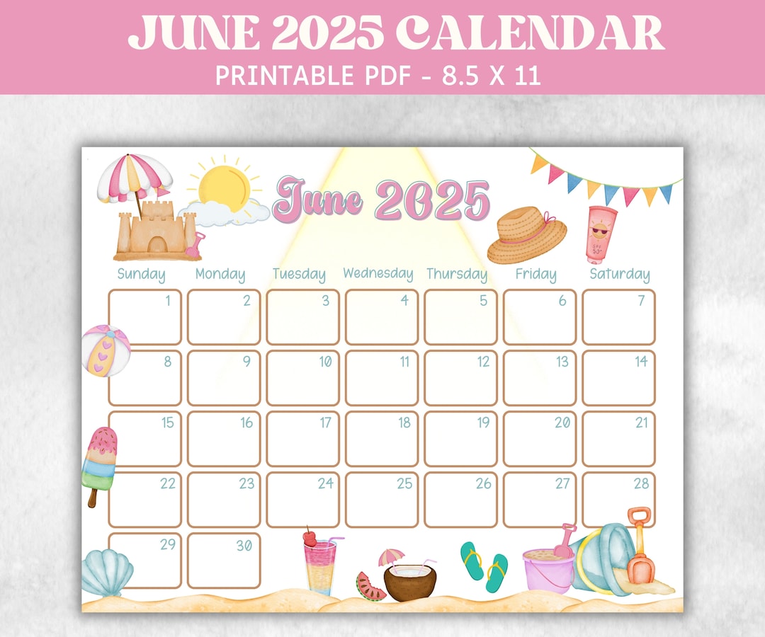 Kids June 2025 Calendar, Printable 2025 Calendar, Homeschool Preschool ...