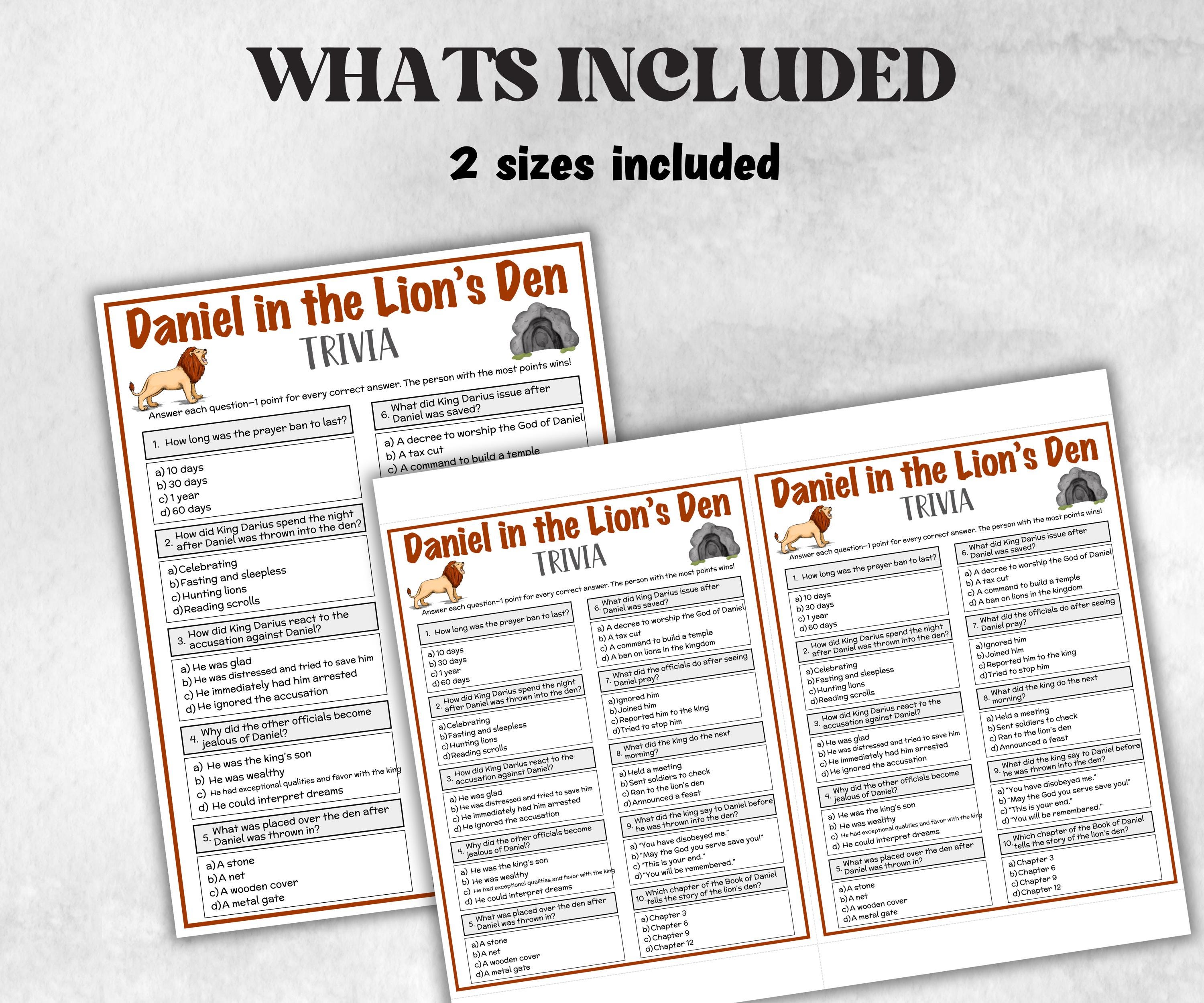 Printable Daniel in the Lion's Den Trivia for Kid, Old Testament ...
