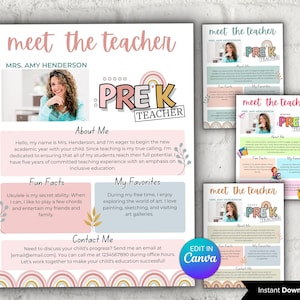 Pink Meet The Teacher Rainbow I  Pre K Teacher I Boho teacher I Meet the Teacher Bundle  I Canva Template I Editable Teacher Template