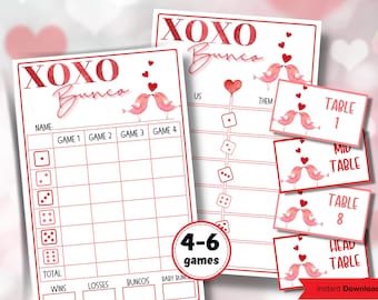 Valentine Bunco I Bunco Night I Printable Valentine Bunco Score Sheet Invitation| Bunco Game | Tally Sheet I bunco score cards I love bunco