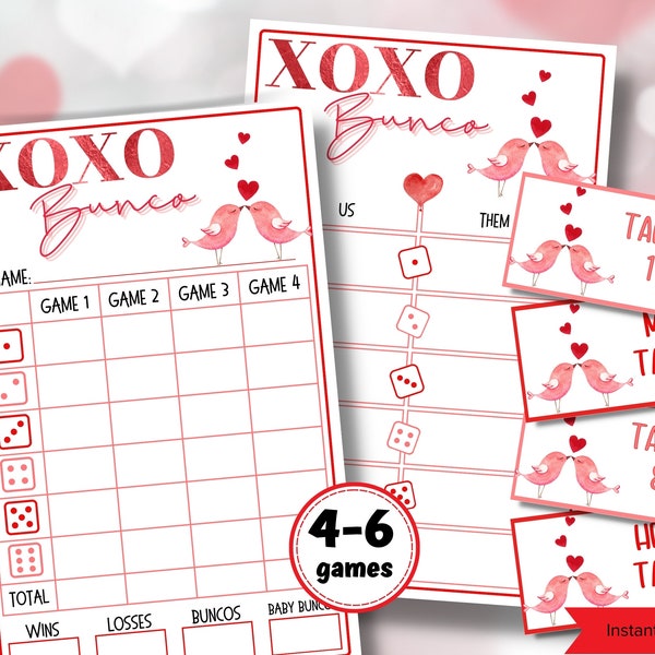 Valentine Bunco I Bunco Night I Printable Valentine Bunco Score Sheet Invitation| Bunco Game | Tally Sheet I bunco score cards I love bunco