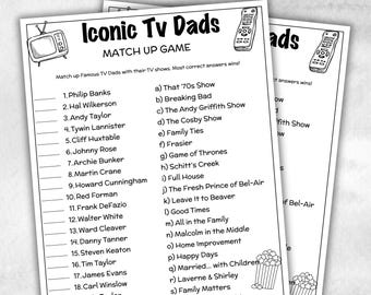 Iconic TV Dads trivia party Game, Daddy Trivia Quiz, TV Sitcoms, Senior Game night, family activity, Famous TV Dads, Fathers Day celebrate