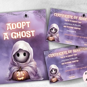 Halloween Ghost Activities, Adopt A Ghost Certificate, Ghost adoption party, Adopt A Ghost Sign, Adopt A Ghost Party Favors Printable,
