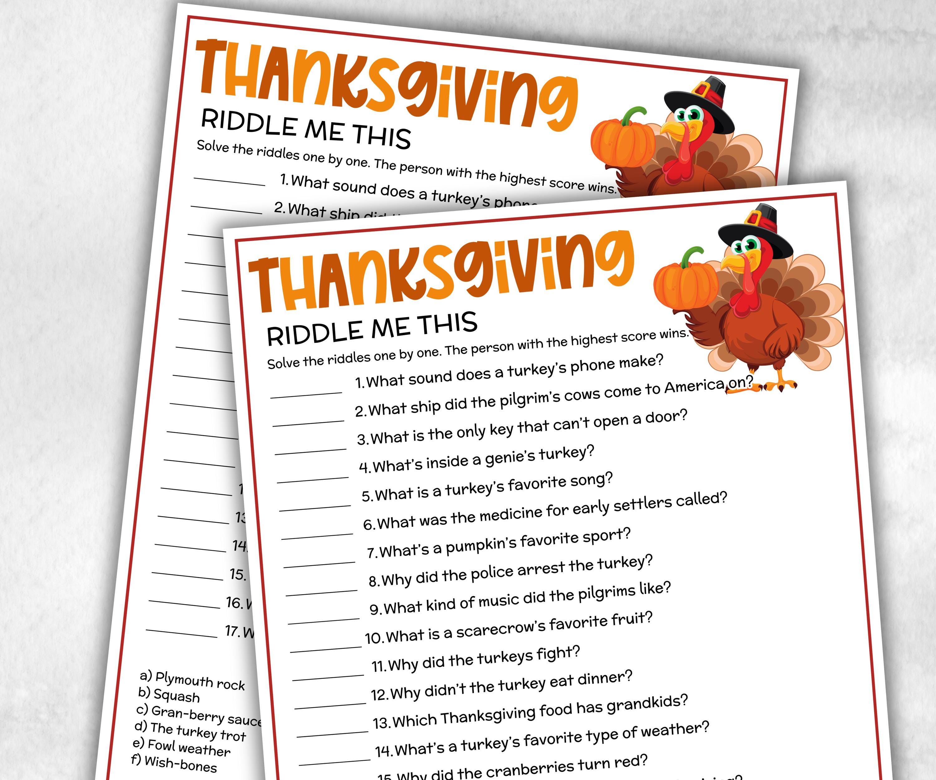 Quiz Kid Riddler Thanksgiving Riddles Jokes, Printable Activity, Party Game ...