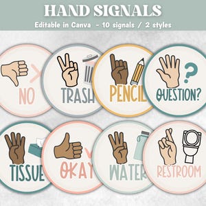 Hand Signals Posters, Hand Signals Display, Classroom Decor Posters, Class Hand Signals, Boho Classroom, Retro Classroom, Bulletin Board
