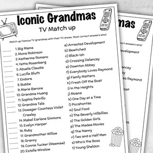 Iconic TV Grandmas trivia party Game, Grandma Trivia Quiz, TV Sitcoms, Senior Game night, family activity, Famous TV Dads, Grandparents Day