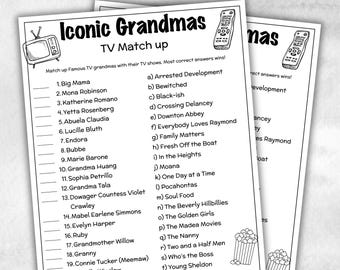 Iconic TV Grandmas trivia party Game, Grandma Trivia Quiz, TV Sitcoms, Senior Game night, family activity, Famous TV Dads, Grandparents Day