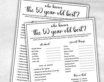 50th Birthday Game Idea, 50 year old 1975, who knows him her best, who knows her best, 50th BDay Party Decorations, vintage 1975 birthday