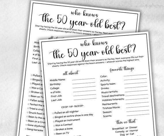50th Birthday Game Idea, 50 year old 1975, who knows him her best, who knows her best, 50th BDay Party Decorations, vintage 1975 birthday