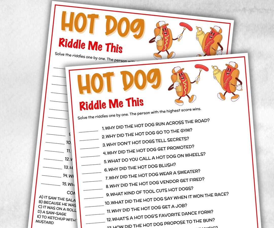 Hot Dog Riddles Jokes, Summer Birthday, Summer Camp Games, 4th of July ...