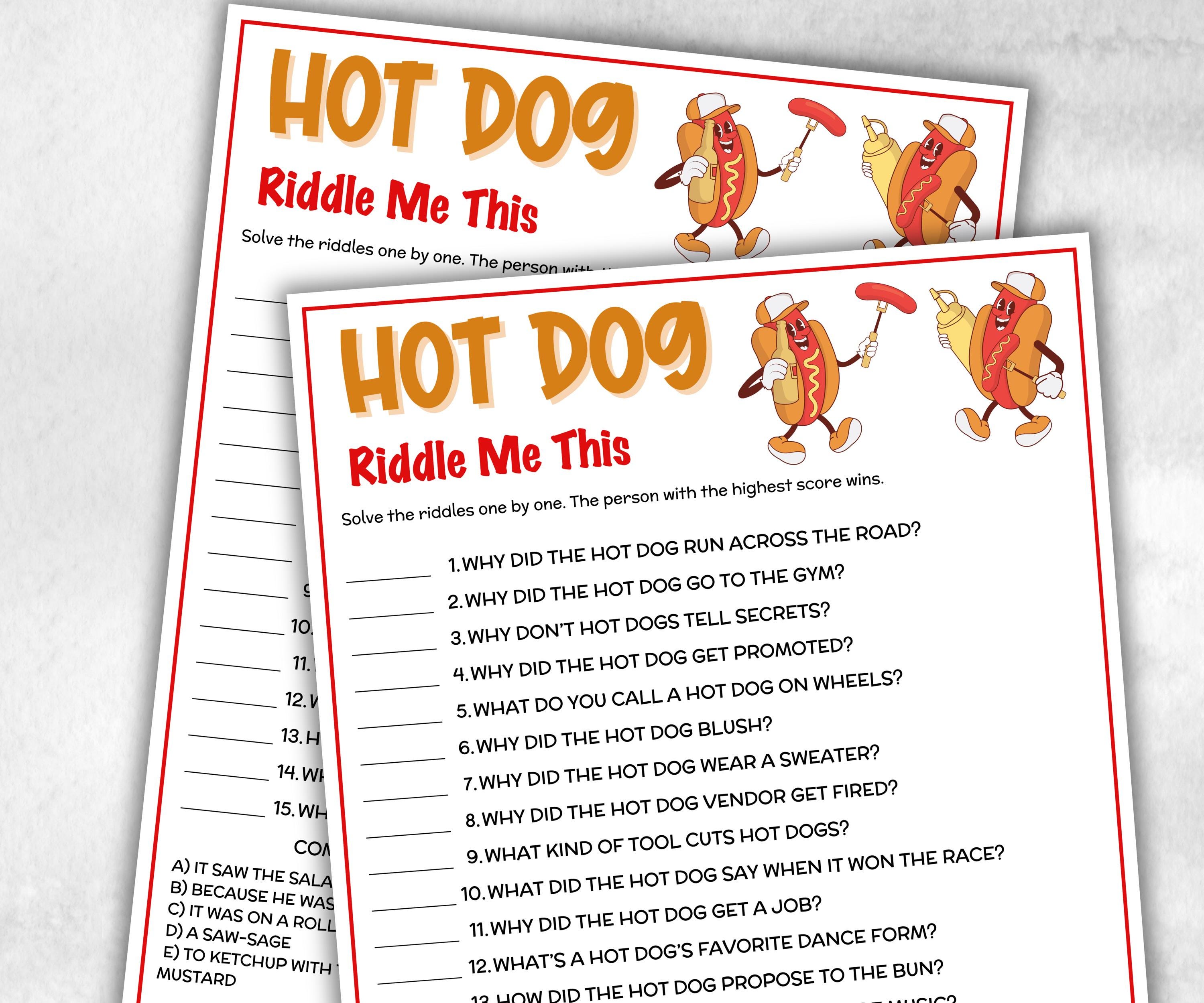 Barbecue Riddles Hot Dog Riddles Jokes, Summer Birthday, Summer Camp Games, 4th of July ...