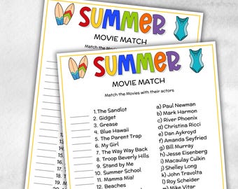 Summer Movie Match Trivia, End Of School Summer Activities, Summer Birthday Ocean Party,  Family games night, elementary school, Vacation