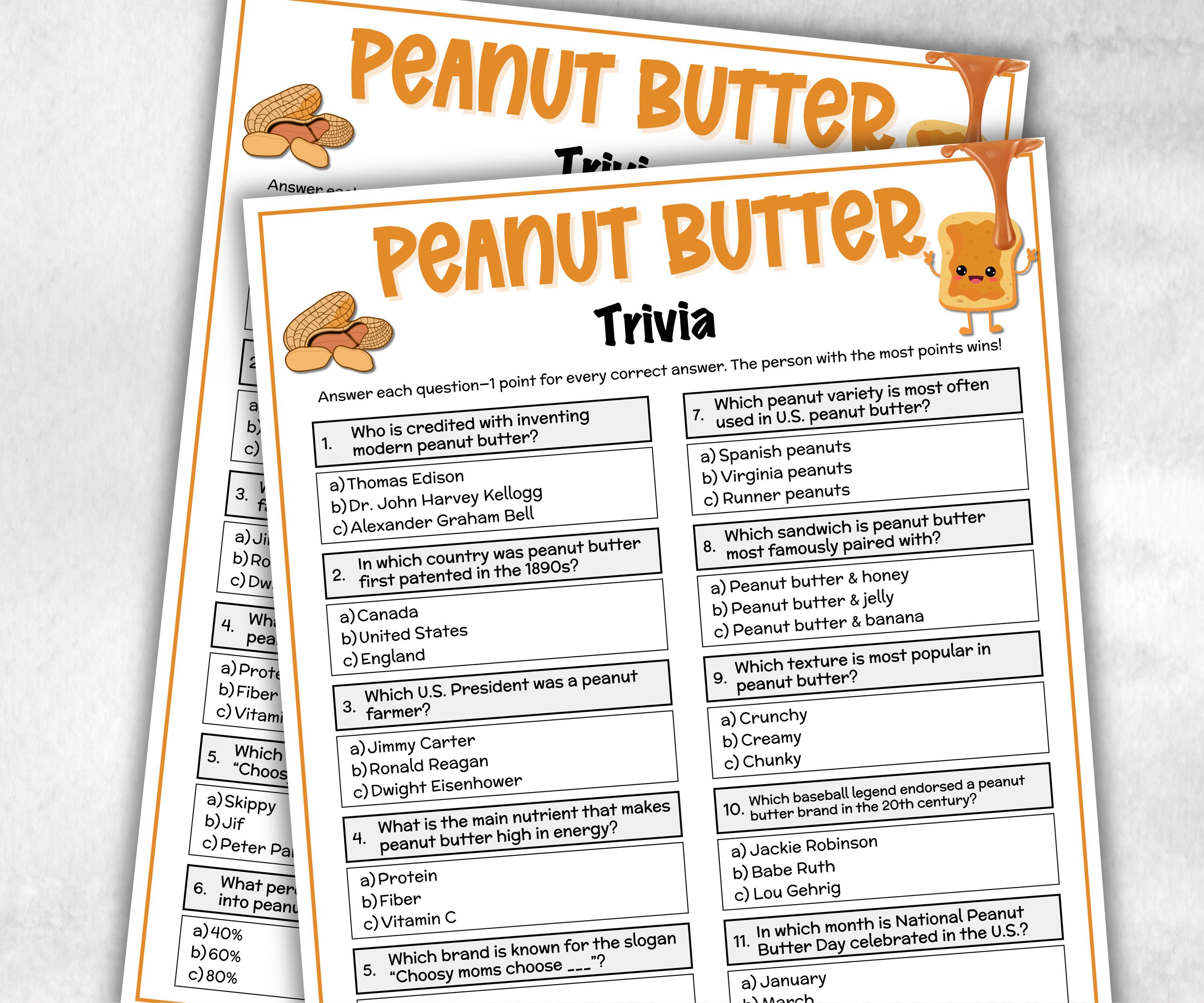 Peanut Butter Trivia Questions, PB&J, Game for Senior, Family Game ...