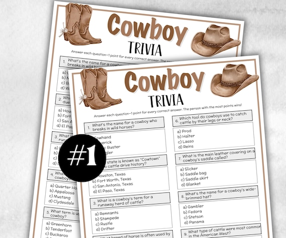 Cowboy Trivia, Lasso Theme Birthday, Seniors Trivia Night, Sunday School, family reunion game, first birthday, Rodeo Texas Mexican Ranch fun