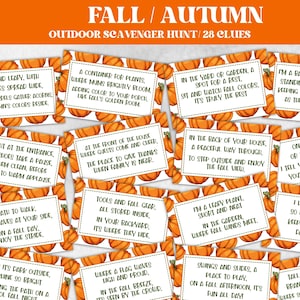 Pistas de búsqueda del tesoro de otoño para niños, búsqueda del tesoro al aire libre para Acción de Gracias, actividad familiar divertida, búsqueda del tesoro de otoño, juego imprimible para niños
