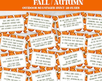 Fall Autumn Scavenger Hunt Clues for Kids, Outdoor Thanksgiving Scavenger Hunt, Fun Family Activity, Fall Treasure Hunt, Kids Printable Game