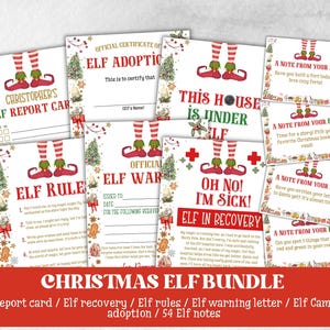 Pacote de câmeras de elfos de Natal, regras de elfos, kit de elfos, aviso oficial de elfos, notas de elfos, calendário de elfos, boletim de elfos, certificado de adoção de elfos