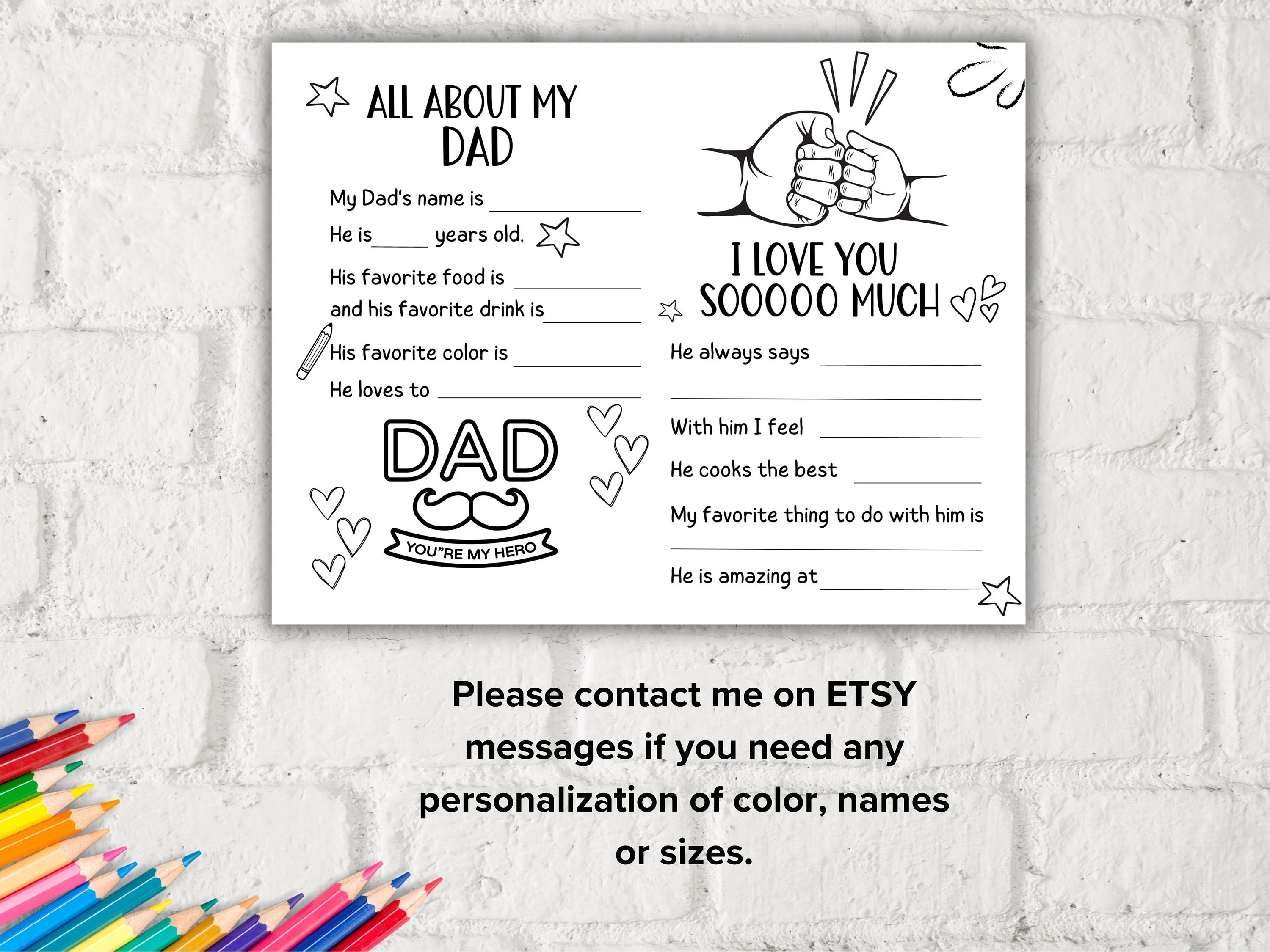 All About My Dad Fill in the Blank I Father's Day Coloring Page Sheet I ...