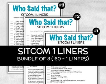 TV Sitcom Trivia Party Game Bundle, Television 1 liners Quiz, Pop Culture, Kids Teens Adult, Family Game Movie Night, Office Party, TV Show