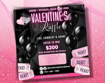 Valentines Giveaway Flyer | Raffle Flyer Template | Diy Valentines Flyer | Social Media Raffle I Edit In Canva | Instagram Flyer I VDay