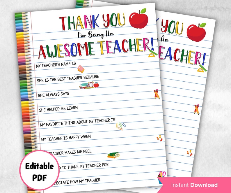 Editable All About My Teacher | Teacher Appreciation Gift | End of Year ...