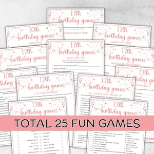 12th Birthday Game Bundle, Pink twelfth Birthday, 12th Birthday Party, Born in 2013, large group Game Bundle, Printable Teen group game