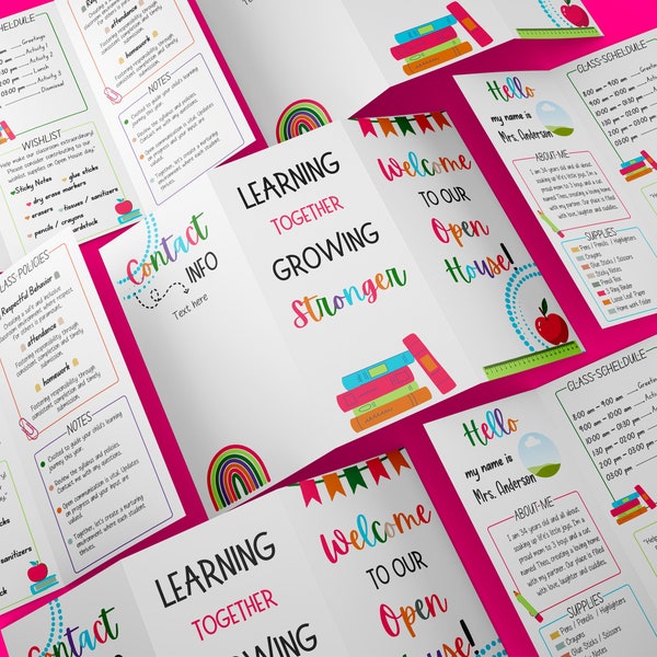 Meet the teacher template, Editable Open House template, Trifold Brochure, Canva teacher template, bright color template, school counselling